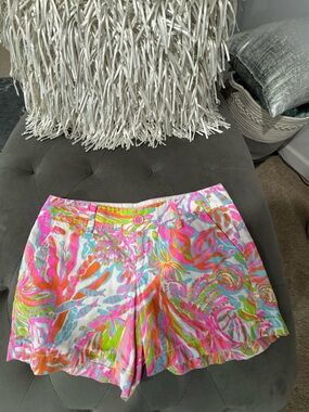 Lilly Pulitzer Neon Coral Floral High-Waist Shorts